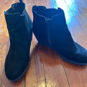 Black suede wedge booties